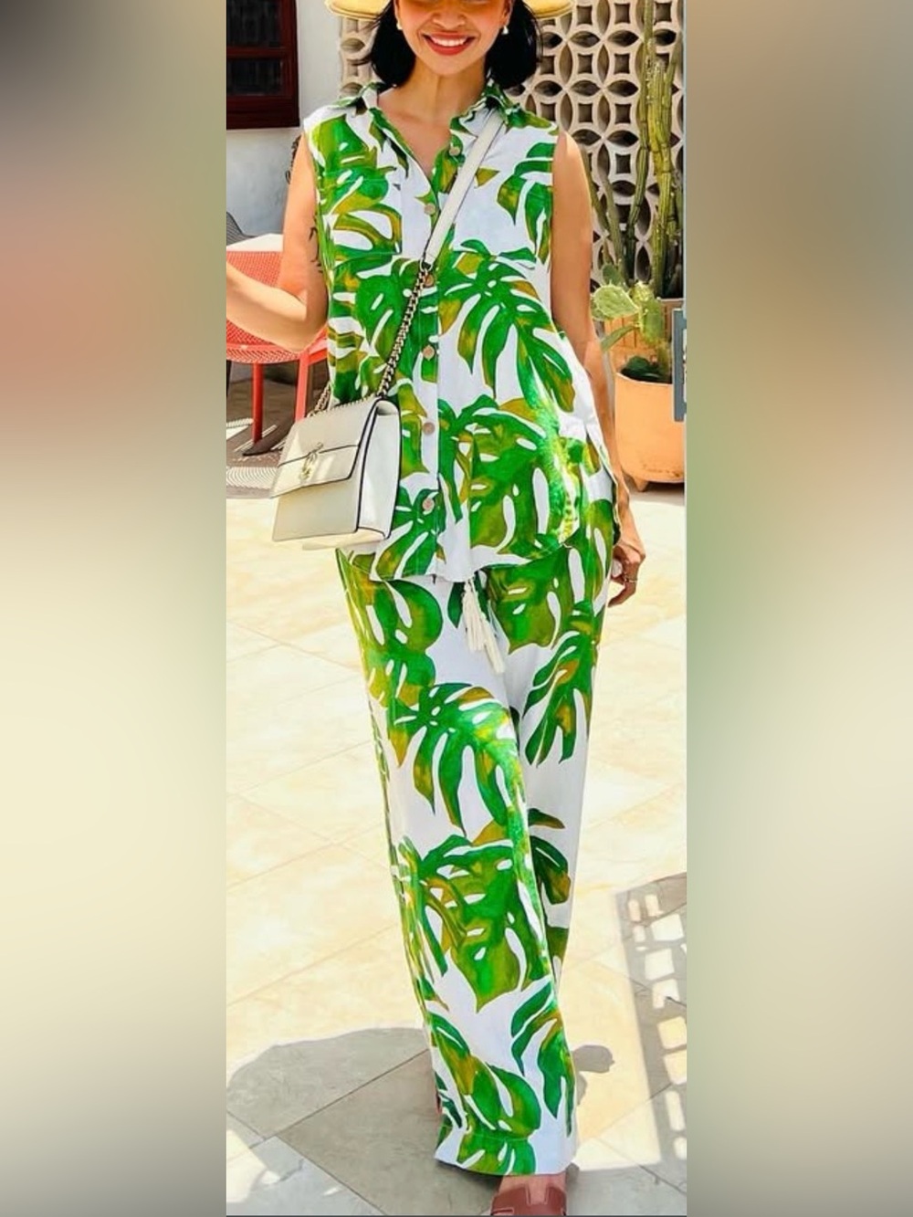 Joie monstera linen Blend Tunic and Pants 2 Piece Set